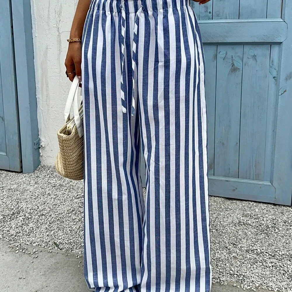 Casual Multicolor Women's Striped Wide Leg Pants